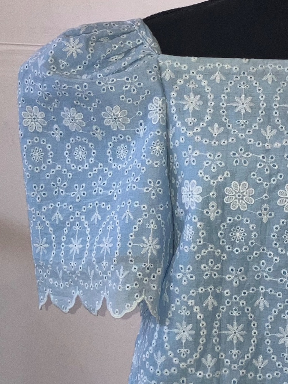 Light Blue Eyelet Puff Sleeve Crop Top - Picture 9 of 11